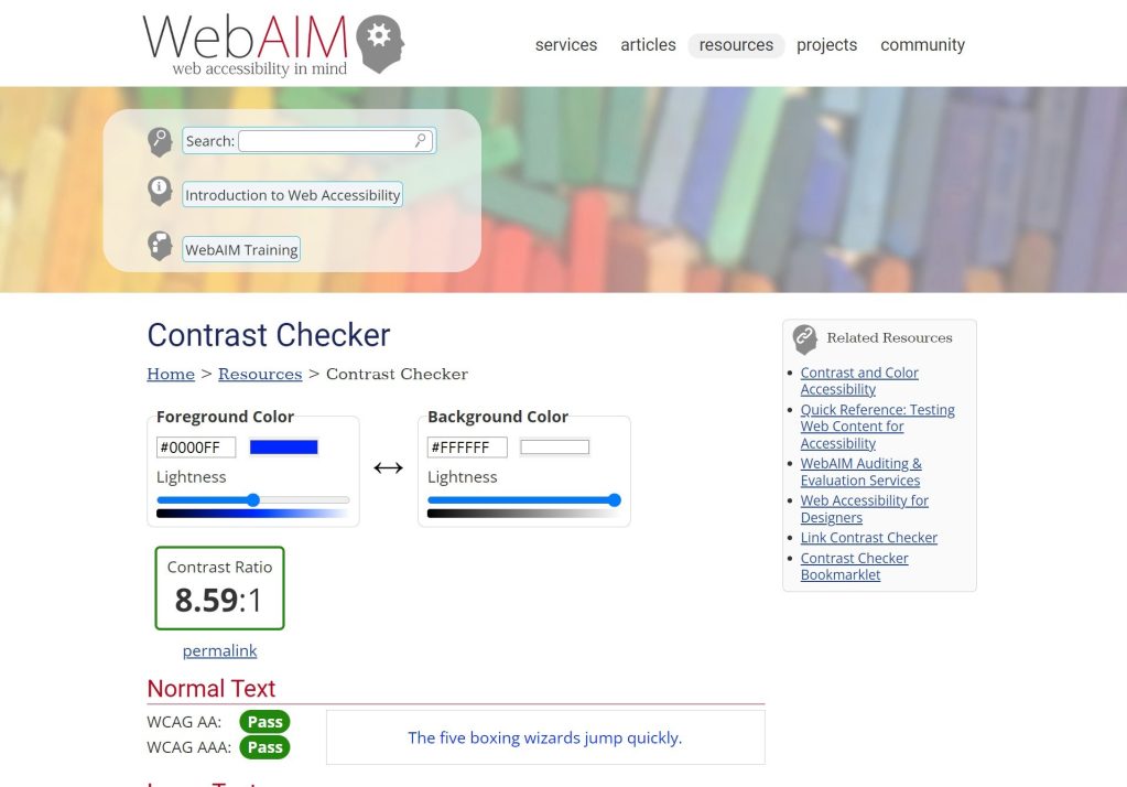 WebAim Contrast Checker Tool